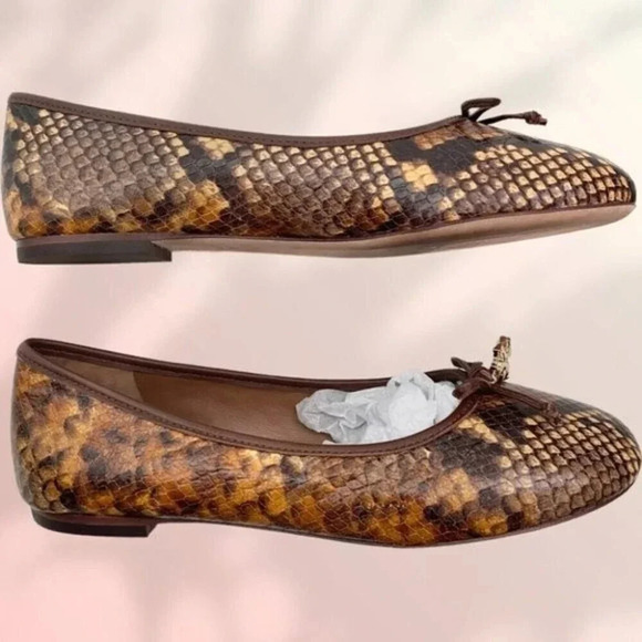 NEW TORY BURCH TORY CHARM BALLETSTAMPED SNAKE PRINTED LEATHER - Picture 9 of 9